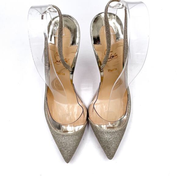 Christian Louboutin Optisexy‎ Glitter Slingback Pumps Silver Heels Sz 37 / 7 - Picture 4 of 10